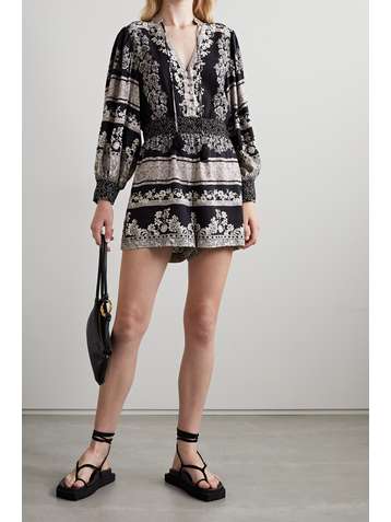 ALICE + OLIVIA Senna tasseled floral-print twill playsuit