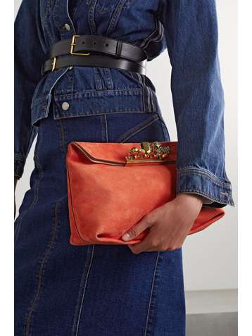 ALEXANDER MCQUEEN Four Ring Beutel aus Veloursleder mit Verzierungen
