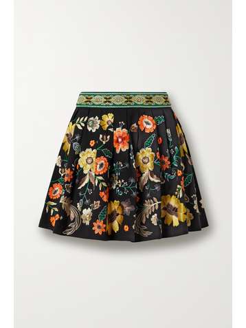 ALICE + OLIVIA Mini-jupe en popeline à broderies Fizer
