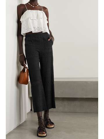 ALICE + OLIVIA Pantalon droit en broderie anglaise de voile Adele