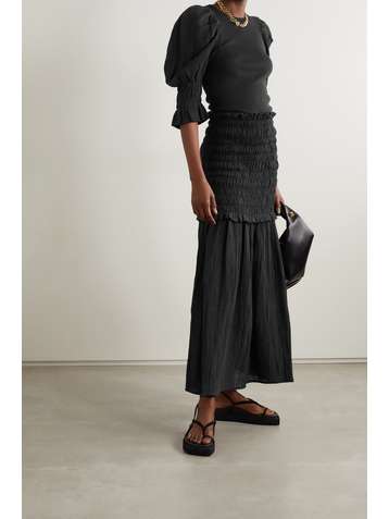 BY MALENE BIRGER Decondon cotton-jersey and shirred ramie-gauze top