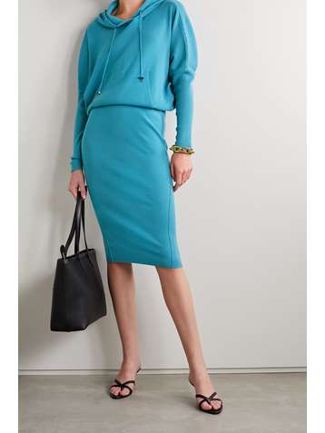 TOM FORD Hooded ribbed cashmere-blend dress