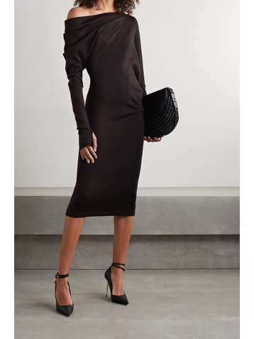 TOM FORD One-shoulder cashmere and silk-blend midi dress