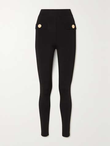 BALMAIN Legging en mailles point de Rome stretch à boutons