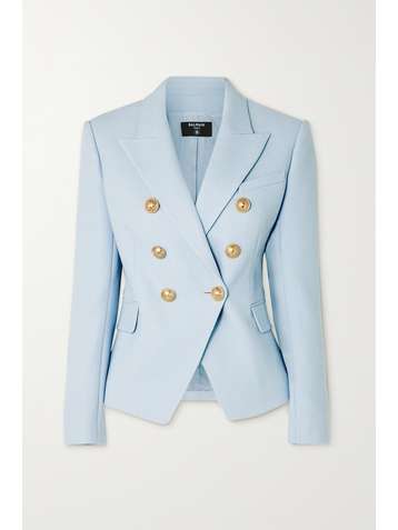 BALMAIN Blazer à double boutonnage en piqué de coton