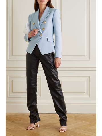 BALMAIN Blazer à double boutonnage en piqué de coton