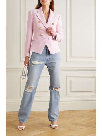 BALMAIN Double-breasted cotton-piqué blazer