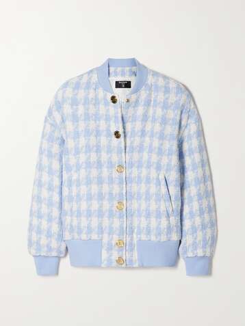 BALMAIN Houndstooth cotton-blend tweed bomber jacket