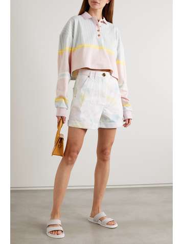 BALMAIN Cropped embroidered striped cotton-jersey polo shirt