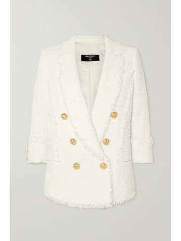 BALMAIN Blazer à double boutonnage en tweed effilé