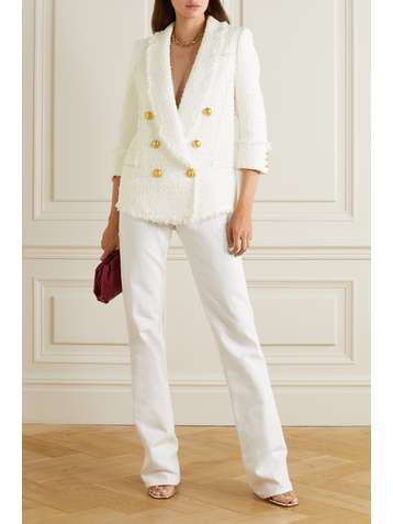 BALMAIN Blazer à double boutonnage en tweed effilé