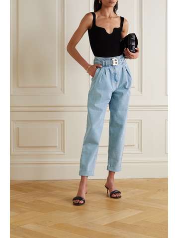 BALMAIN Belted high-rise boyfriend jeans