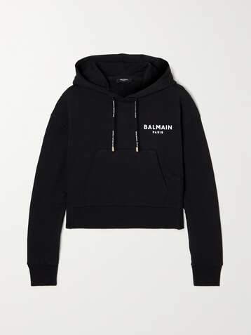 BALMAIN Verkürzter Hoodie aus Biobaumwoll-Jersey mit Flockdruck