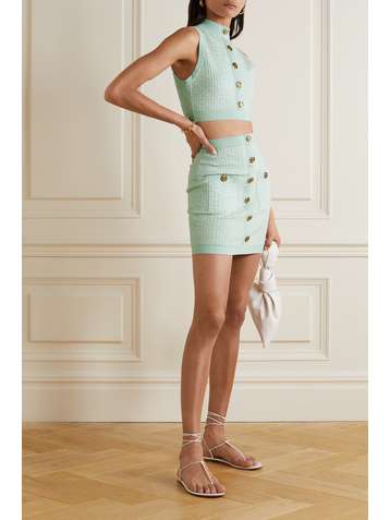 BALMAIN Haut raccourci en jacquard de laine mélangée à boutons