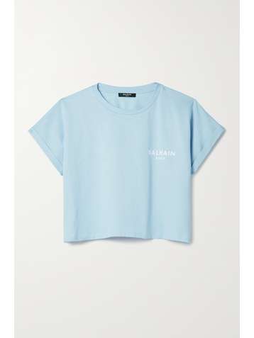 BALMAIN T-shirt raccourci en jersey de coton floqué