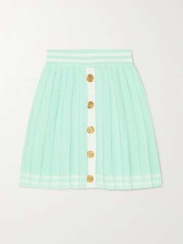 BALMAIN Pleated jacquard-knit mini skirt