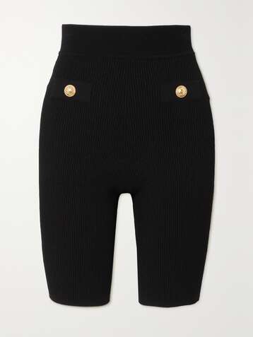 BALMAIN Short en mailles stretch côtelées à ornements