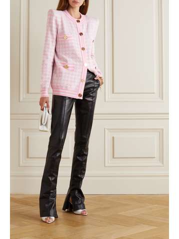 BALMAIN Cardigan en mailles jacquard métallisées pied-de-coq à boutons