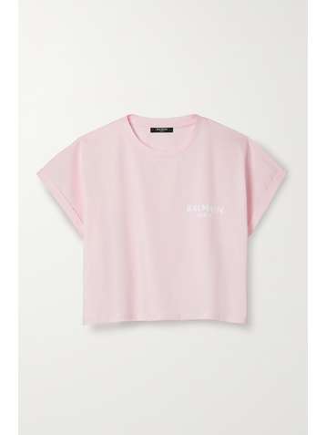 BALMAIN T-shirt raccourci en jersey de coton floqué
