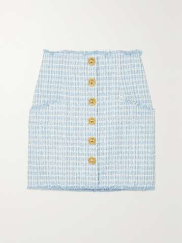 BALMAIN Mini-jupe en tweed effilé à boutons