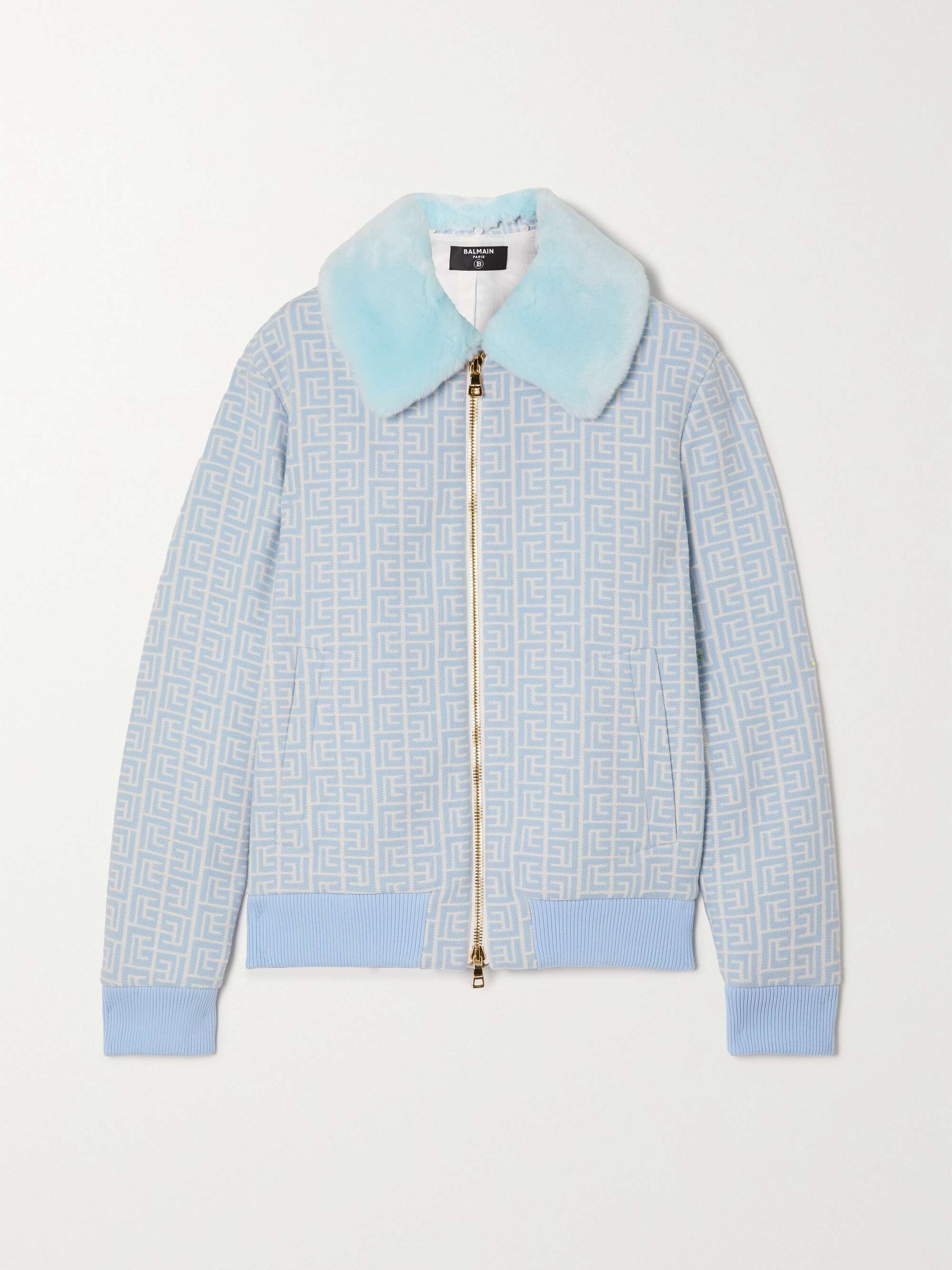 BALMAIN fur-trimmed wool-jacquard bomber jacket | NET-A-PORTER
