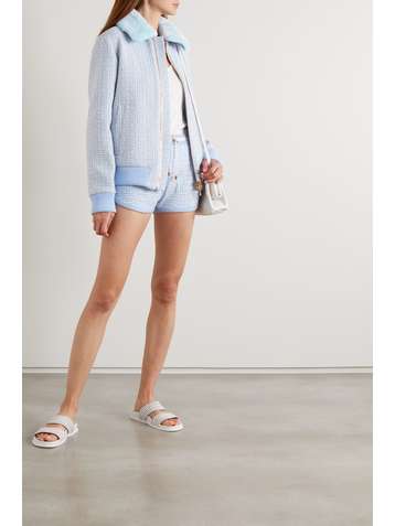 BALMAIN Faux fur-trimmed wool-jacquard bomber jacket