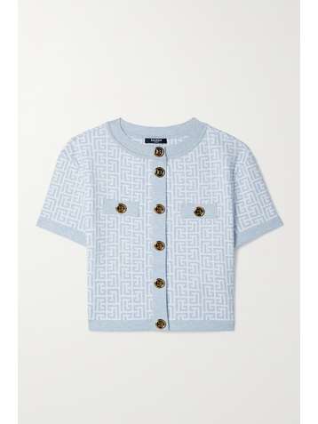 BALMAIN Cardigan en mailles jacquard métallisées à boutons