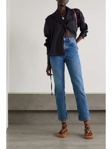 LOEWE Hoch sitzende Jeans mit geradem Bein und Lederbesatz