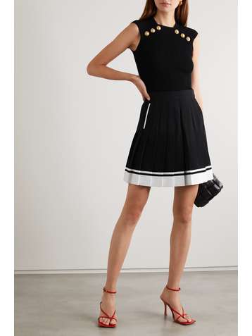 BALMAIN Mini-jupe plissée en crêpe bicolore