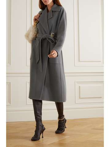 LANVIN Mantel aus einer Mischung aus Wolle, Kaschmir und Seide mit Verzierungen und Bindegürtel