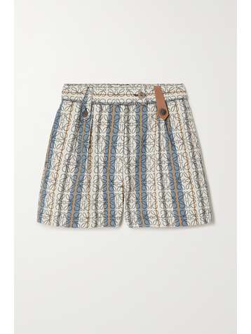 LOEWE Leather-trimmed striped cotton-jacquard shorts