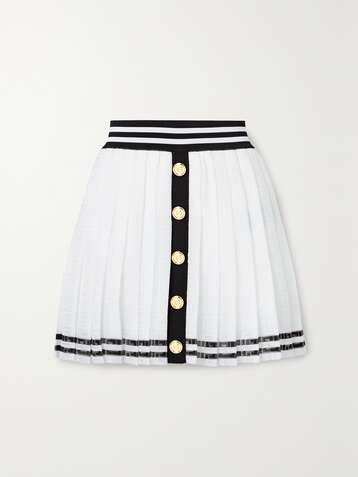 BALMAIN Mini-jupe plissée en mailles jacquard
