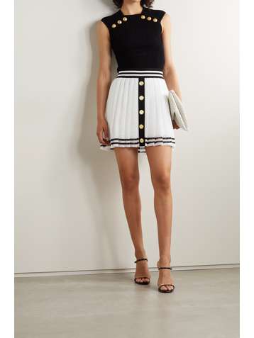 BALMAIN Mini-jupe plissée en mailles jacquard
