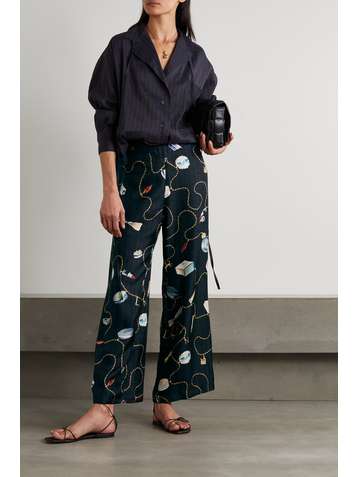 LANVIN Printed silk-twill wide-leg pants