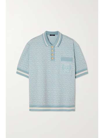BALMAIN Polo en mailles jacquard de laine mérinos mélangée