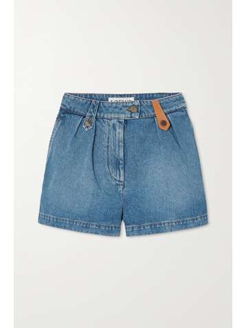 LOEWE Leather-trimmed denim shorts