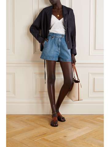 LOEWE Leather-trimmed denim shorts