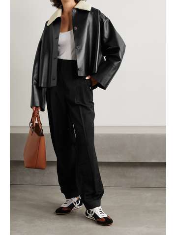 LOEWE Oversized shearling-trimmed leather jacket