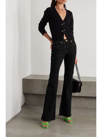 VERSACE Hoch sitzende Schlagjeans mit Fransen und Stickerei