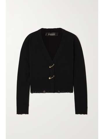 VERSACE Cardigan aus einer Kaschmir-Wollmischung mit Verzierungen und Distressed-Details