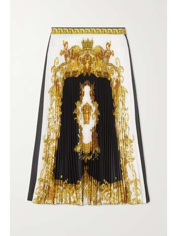 VERSACE Printed plissé-silk midi skirt