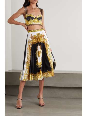 VERSACE Printed plissé-silk midi skirt