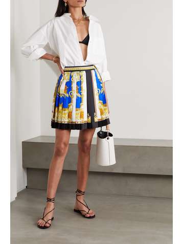 VERSACE Minirock aus bedrucktem Seiden-Twill mit Plissee