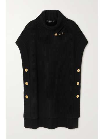 VERSACE Embellished ribbed wool turtleneck top