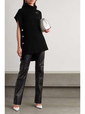 VERSACE Embellished ribbed wool turtleneck top