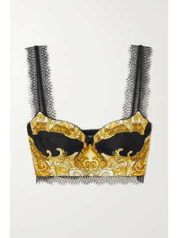 VERSACE Lace-trimmed printed silk-twill bustier top