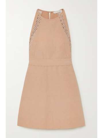 CHLOÉ Lace-paneled linen and cotton-blend mini dress
