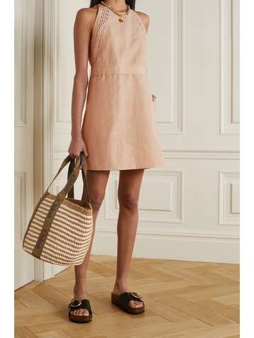 CHLOÉ Lace-paneled linen and cotton-blend mini dress