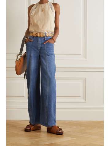 CHLOÉ Guipure lace-trimmed linen and cotton-blend top