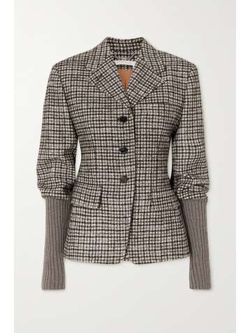 CHLOÉ Checked wool-blend tweed and ribbed-knit jacket